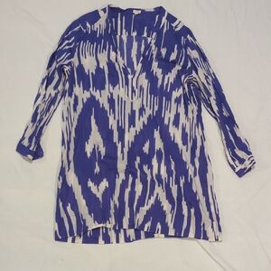 J. Crew Indigo and Cream Patterned Blouse